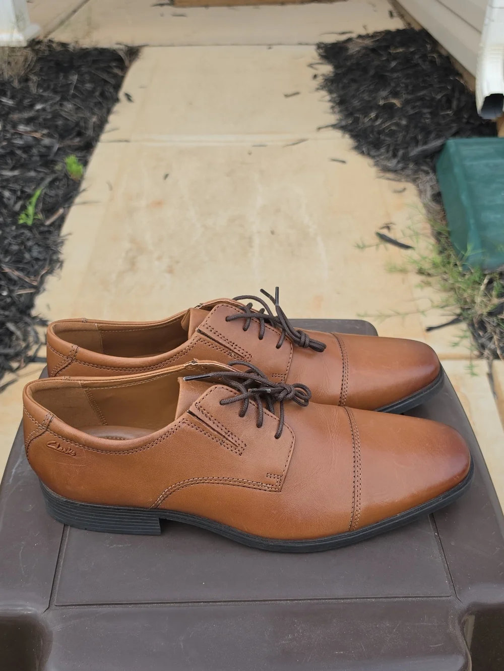 Clarks Men's Tilden Cap Oxford Flat Dark Tan Lea Size 13 Dress Shoe
